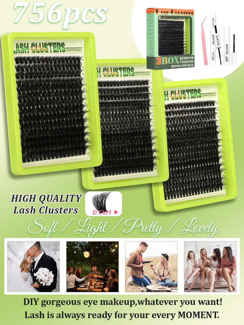 3 styles Eyelash Lashes  Ultra-thin Band Lash Clusters  Extension Natural  Bond Seal and Remover Eyelash Makeup Look Wispy Eyelashes Volume Soft comfortable Makeup at Home Easy to Apply Makeup Women Gift Cosmetic