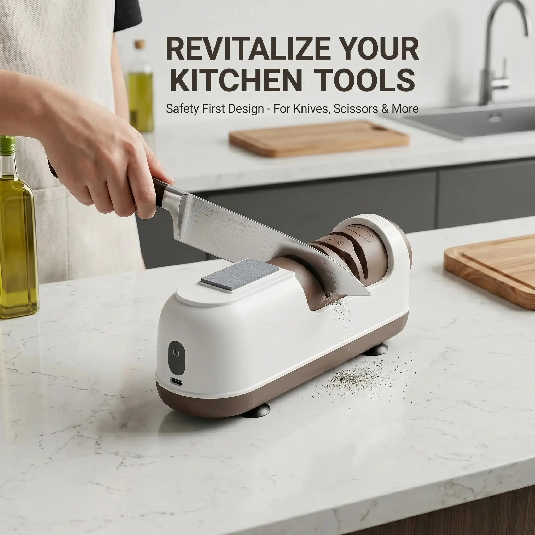 Electric Knife Sharpener, Portable 4-in-1 Cordless Knife Sharpener with Suction Base Non-Slip, for Knives Scissors Cleavers, Kitchen Gadget & Gift