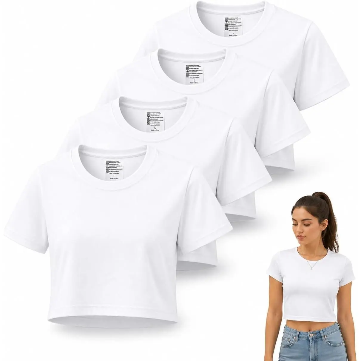 4 Pack Women's Polyester Blank Sublimation Crop Tops for Tie Dye Heat PressGift