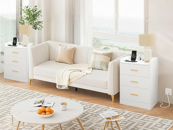 FOTOSOK Nightstands Set of 2 Black Nightstand with Charging Station, 3 Drawer Nightstand with Gold Handles, Side Table for Home Office FOTOSOK Nightstands Set of 2 Black Nightstand with Charging Station, 3 Drawer Nightstand with Gold Handles, Side Table for Home Office