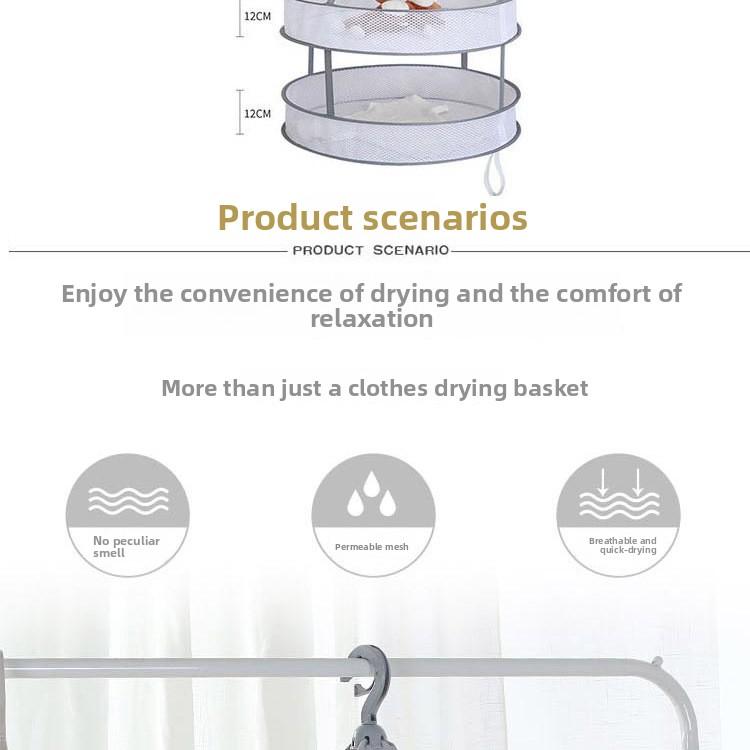 2-Tier Foldable Clothes Drying Rack Net, Household Mesh Laundry Basket for Drying Underwear, Socks & Sweaters, Anti-Deformation Hanging Drying Tray, Portable Space-Saving Laundry Dryer for Home Use