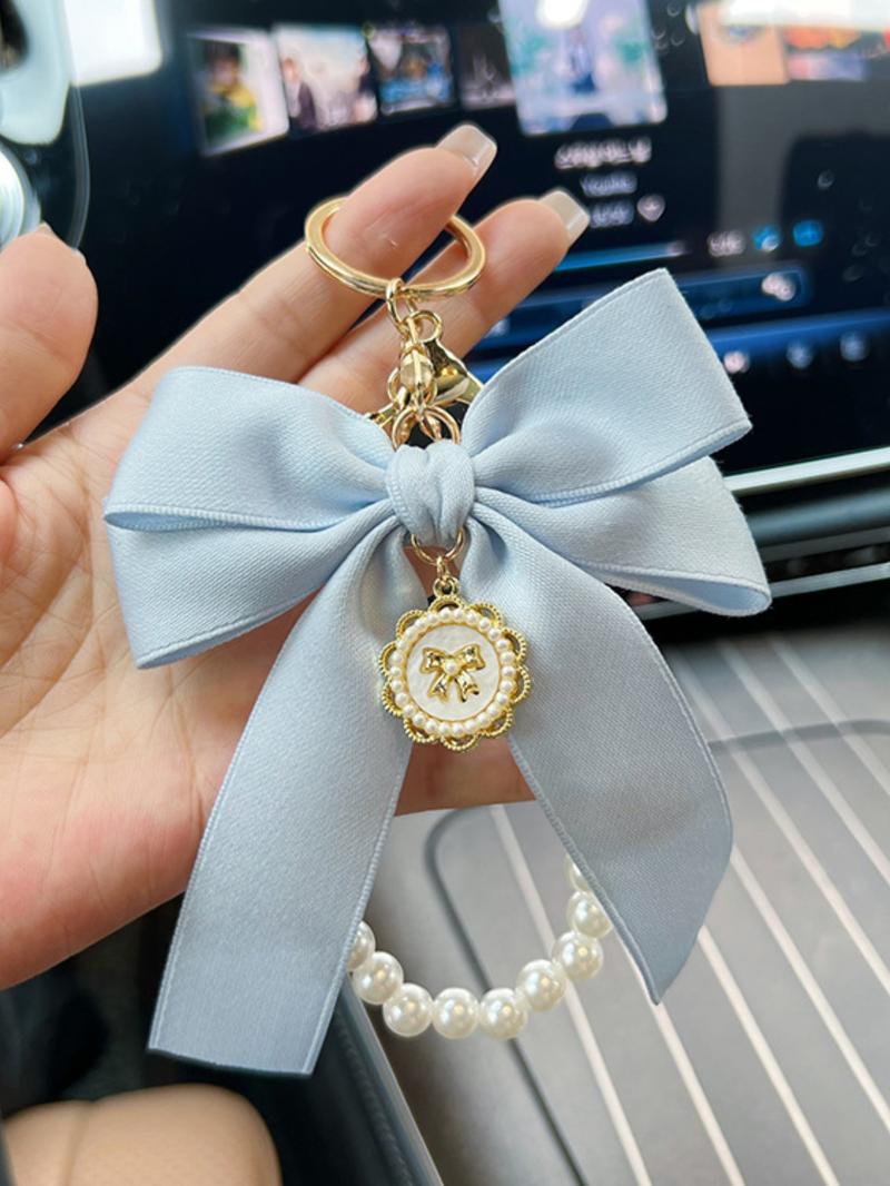 Cute Bowknot Design Bag Keychain, Faux Pearl Decorated Bracelet Keychain, Bag Pendant Keychain, Fashionable Bag Charm for Women & Girls, Bag Accessories for Purse, Backpack, Car