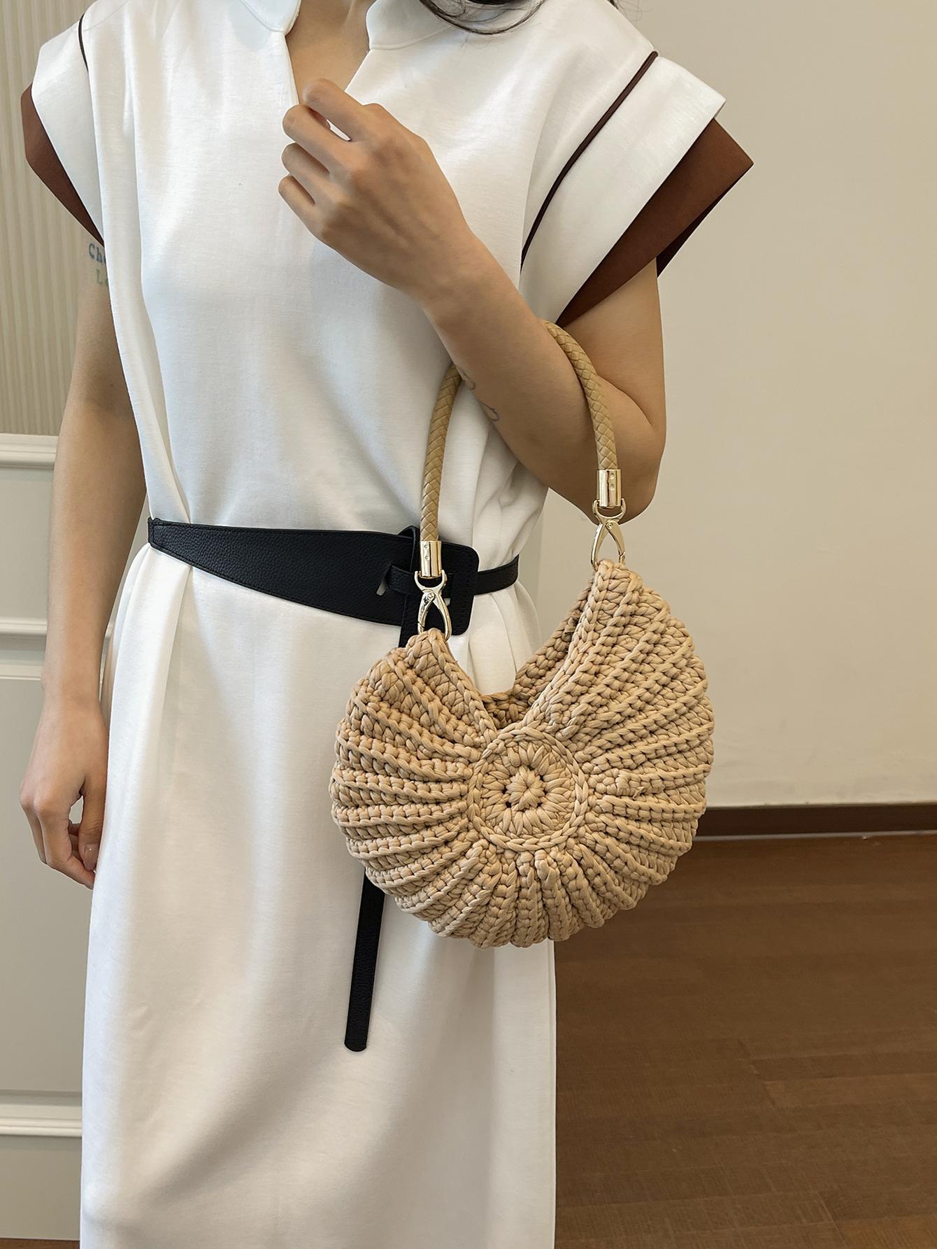 Seashell Pearl Chain Crossbody Bag, Beach Vacation Shoulder Bag, Handmade Crochet Boho Style, Summer Women's Backpack