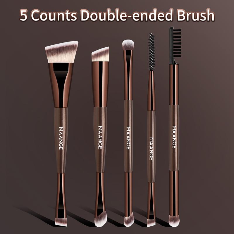 MAANGE 5pcs Double-ended Makeup Brush Set,Eyebrow Brush & Blending Brush, Nose Shadow Brush & Small Eyeshadow Brush, Foundation Brush & Eyeliner Brush, Eyelash Brush & Eyebrow Brush, Angle Foundation Brush & Eyebrow Brush, Cosmetic Brush Set