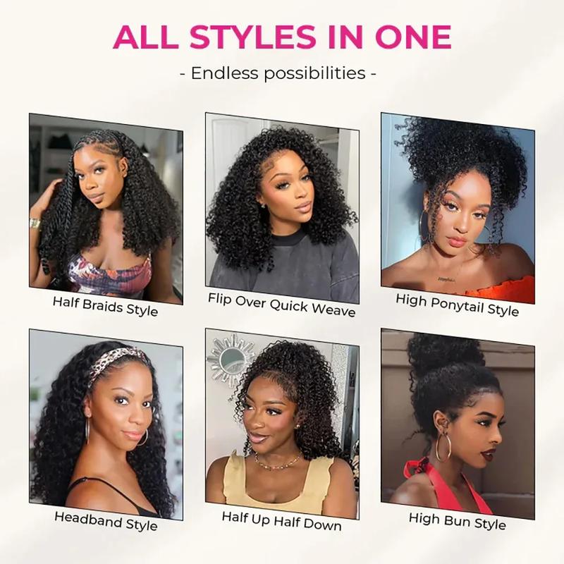 Glueless Half Wig Human Hair Kinky Curly 250% Density Human Hair Glueless Wigs Seamless Clip Ins Flip Over Ready Go Wig Invisible Hairline Beginner Friendly
