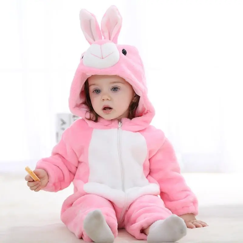 Toddler  Rabbit Halloween Christmas Outfits Baby Animal Costume Romper Onesie | Fall Winter Casual Clothes Infant Zip Up Hooded Pajamas Costume Cosplay Jumpsuit for Boys and Girls, Polyester, Double Zipper