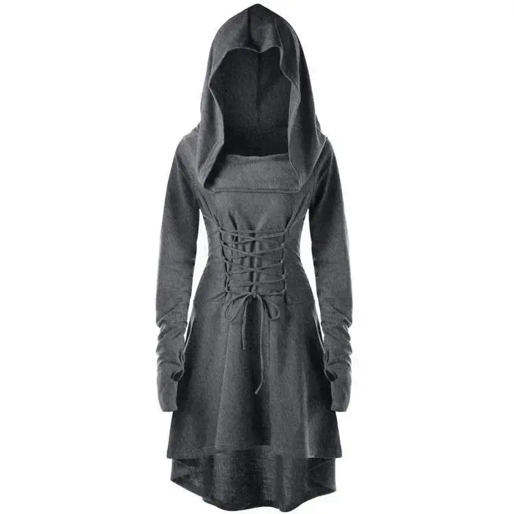 Women Medieval Renaissance Archer Cosplay Vintage Hooded Robe Lace Up Long Cloak Halloween Party Dress In Stock