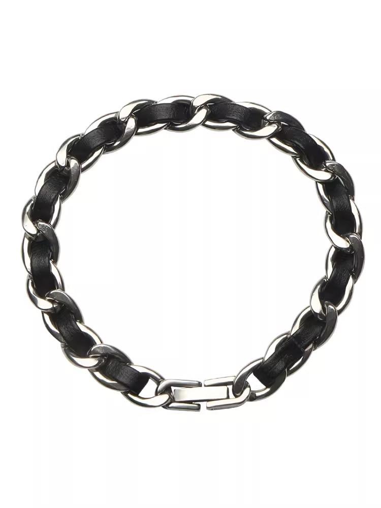 Titanium steel leather bracelet men's trend high-end sense personality niche design jewelry high-end bracelet Cuban wrist accessories