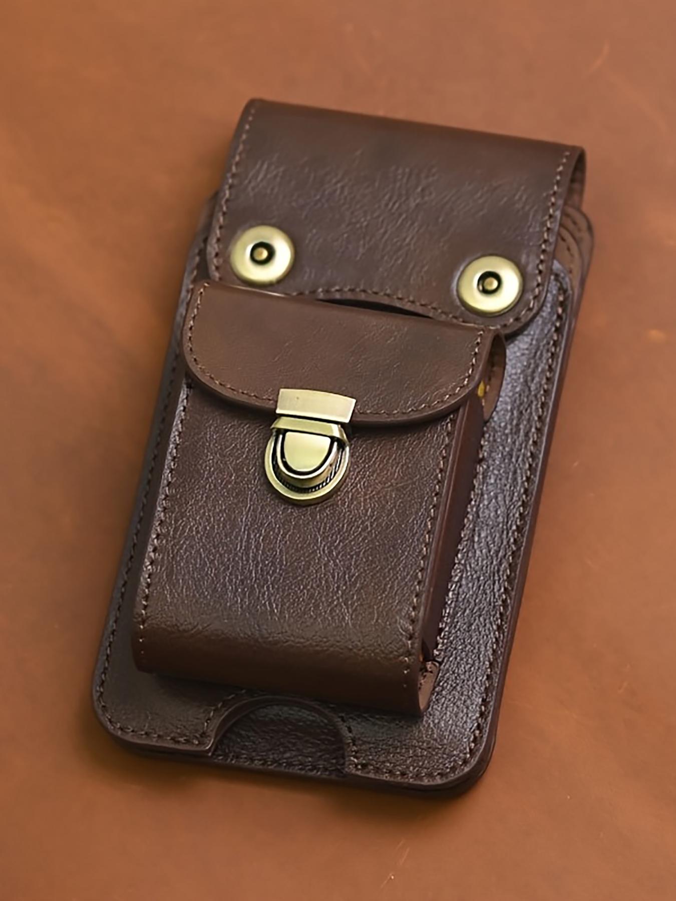 Top Layer Cowhide Vertical Mobile Phone Bag, Multi-Function Thickened Belt Key Bag, Multi-Layer Waist Bag Crossbody Bag