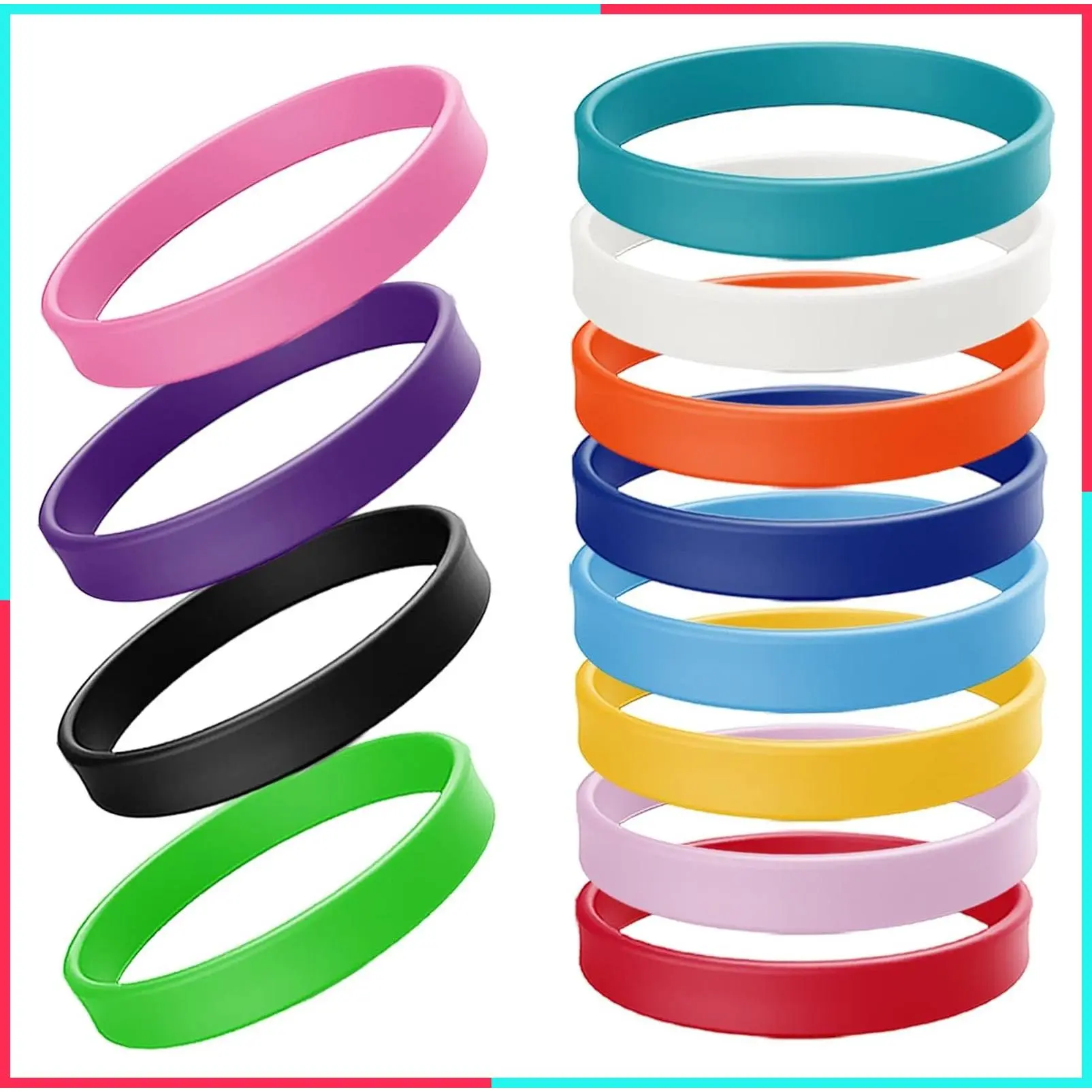 12 Pcs Solid Color Silicone Wristbands Blank Stretch Colorful Rubber Bracelets for Women Men Gifts