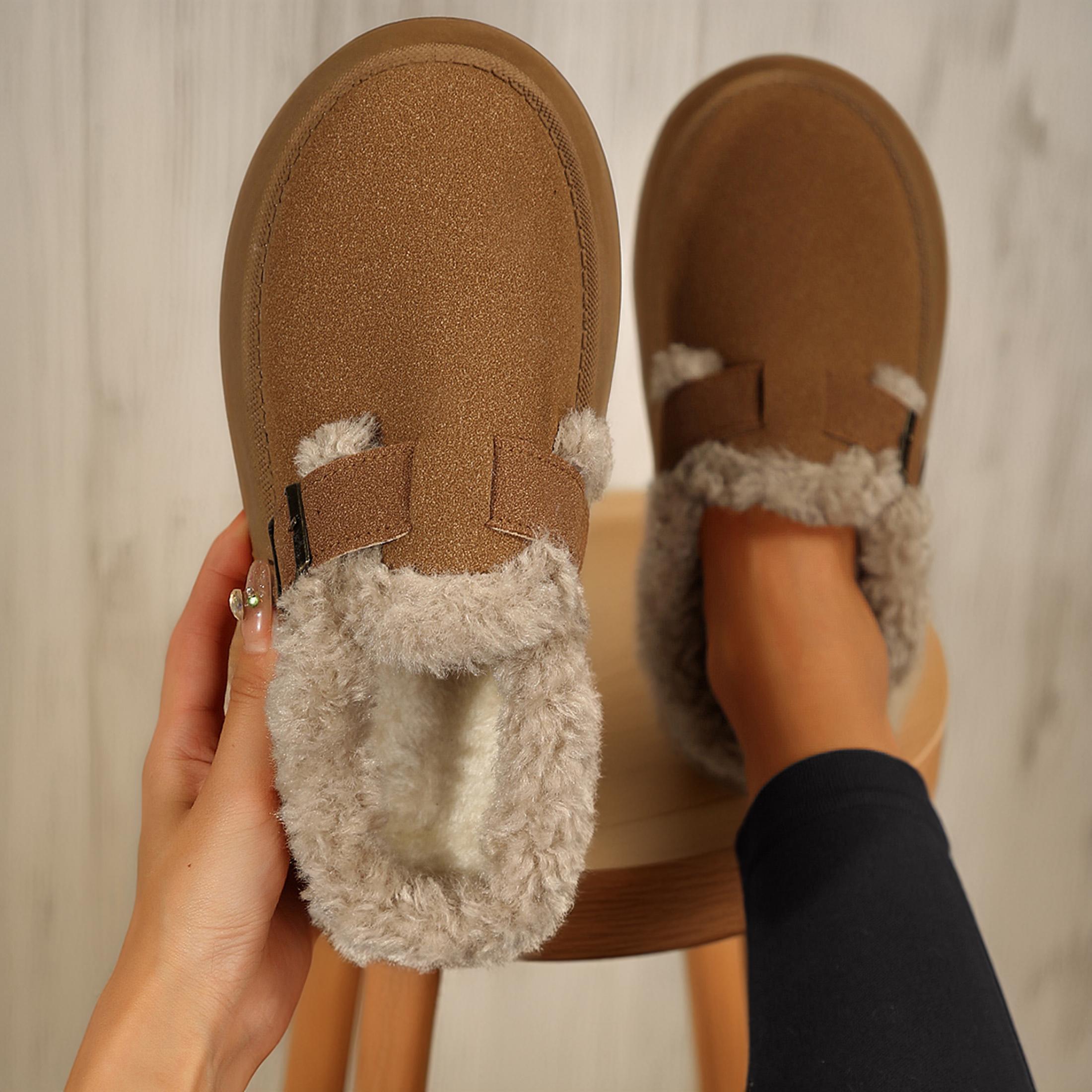 Women's Platform Mini Boots Slippers for Women Indoor Slippers Slip on Fleece Lined Suede Short Ankle Boots