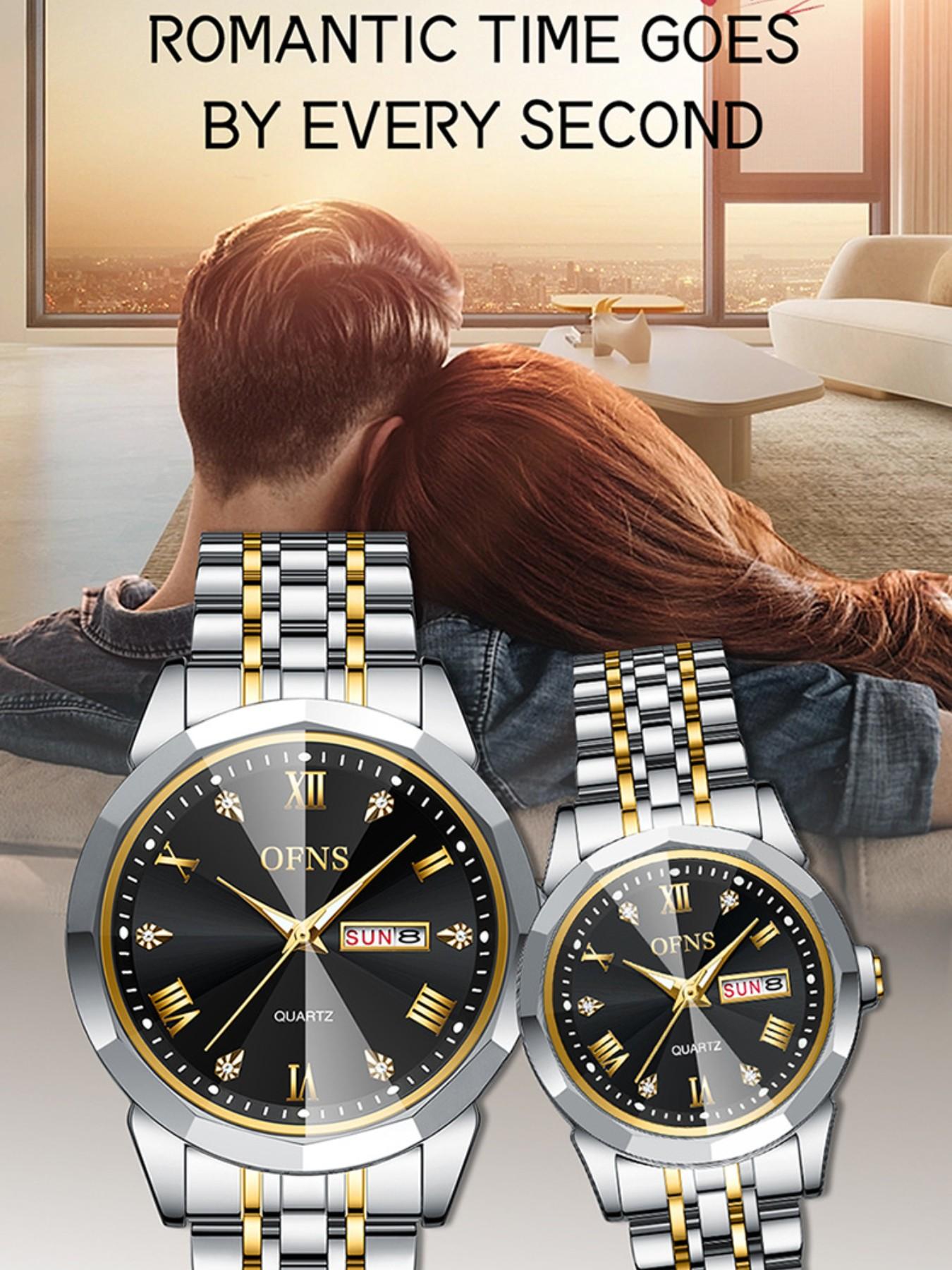 OFNS Men's Alloy Watch, Waterproof Business Style, Elegant Quartz Analog Watch, Dial, Rhinestone Design, All Seasons