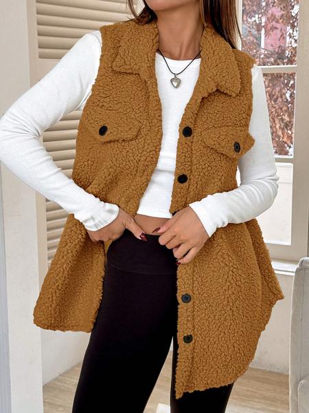 Women's Fall Winter Plush Vest, Elegant Fitted Plain Color Waistcoat, Fashionable Party Holiday Travel, Cute Top, Chic Elegant Vest