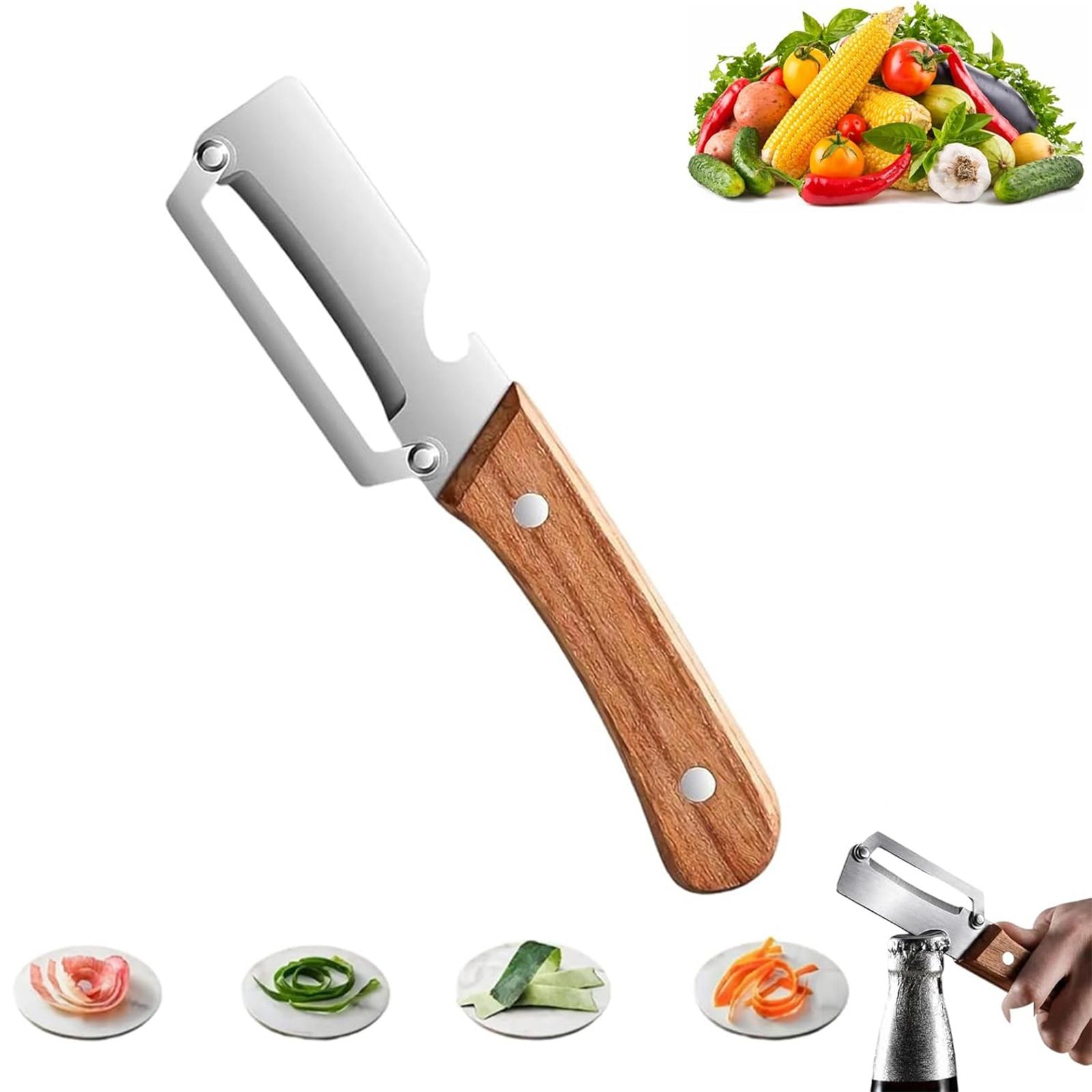 1/2/3 PCS Vegetable Peeler with Wooden Handle and Bottle Opener, Peeling, Zero Snag Wooden Peeler, Zero Snag Wooden Kitchen Tool, Multi-Functional Vegetable Peeler for Kitchen, Non-Slip Fruit Peeler with Wooden Handle for Apple, Potato
