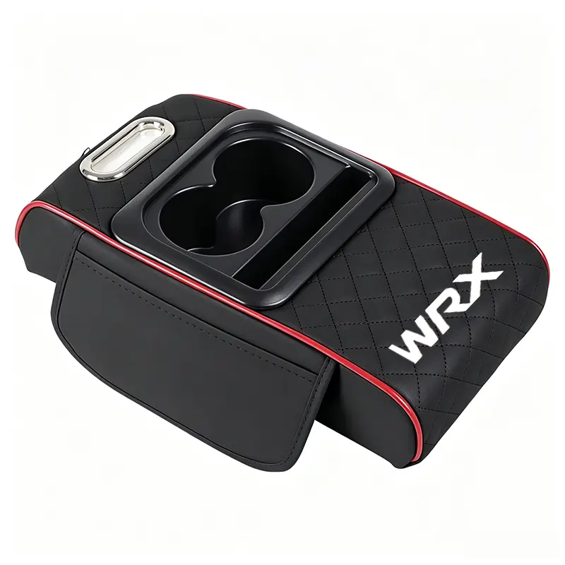 Subaru Wrx Ergonomic Armrest Pad, Thick Elastic Sponge, Dual Water Cup Slots, Paper Towel Holder, Large Capacity Bag, Car Interior Accessory