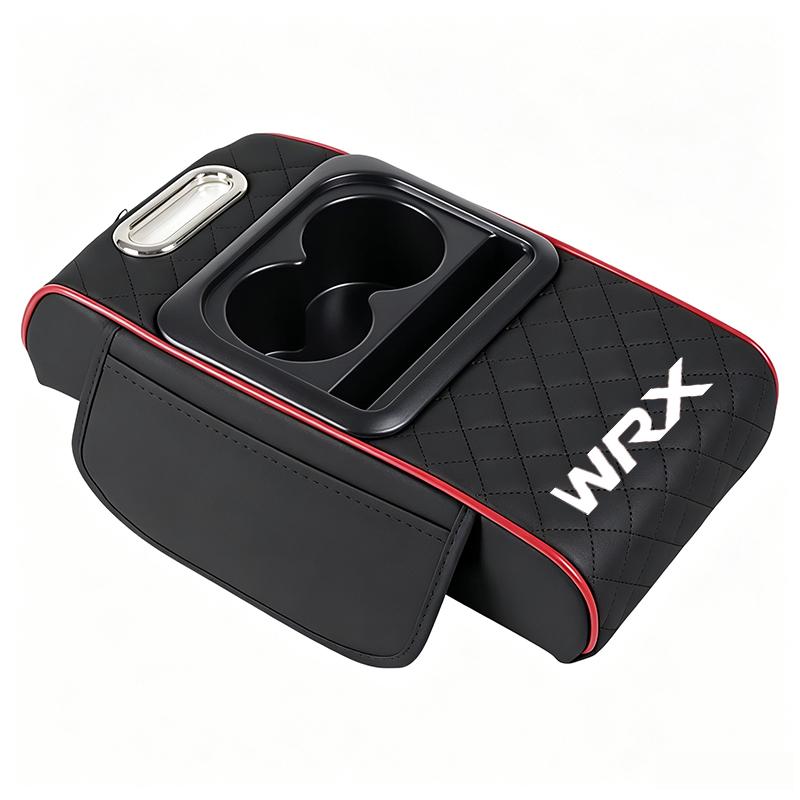 Subaru Wrx Ergonomic Armrest Pad, Thick Elastic Sponge, Dual Water Cup Slots, Paper Towel Holder, Large Capacity Bag, Car Interior Accessory