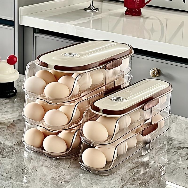 Single piece, three-layer combined egg rack, refrigerator egg storage box, egg-taking basket, space-saving, automatic rolling egg organizer, large-capacity egg dispenser, suitable for refrigerator storage