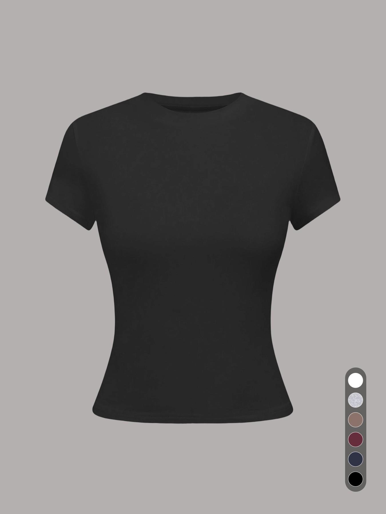 2026 New Arrival Women's Crew Neck Short Sleeve Fitted T-Shirt, Solid Color Slim Fit Basic Crop Tee, Soft Stretchy Breathable Casual Top for Daily Streetwear Shopping and Vacation Outfits All Season Summer