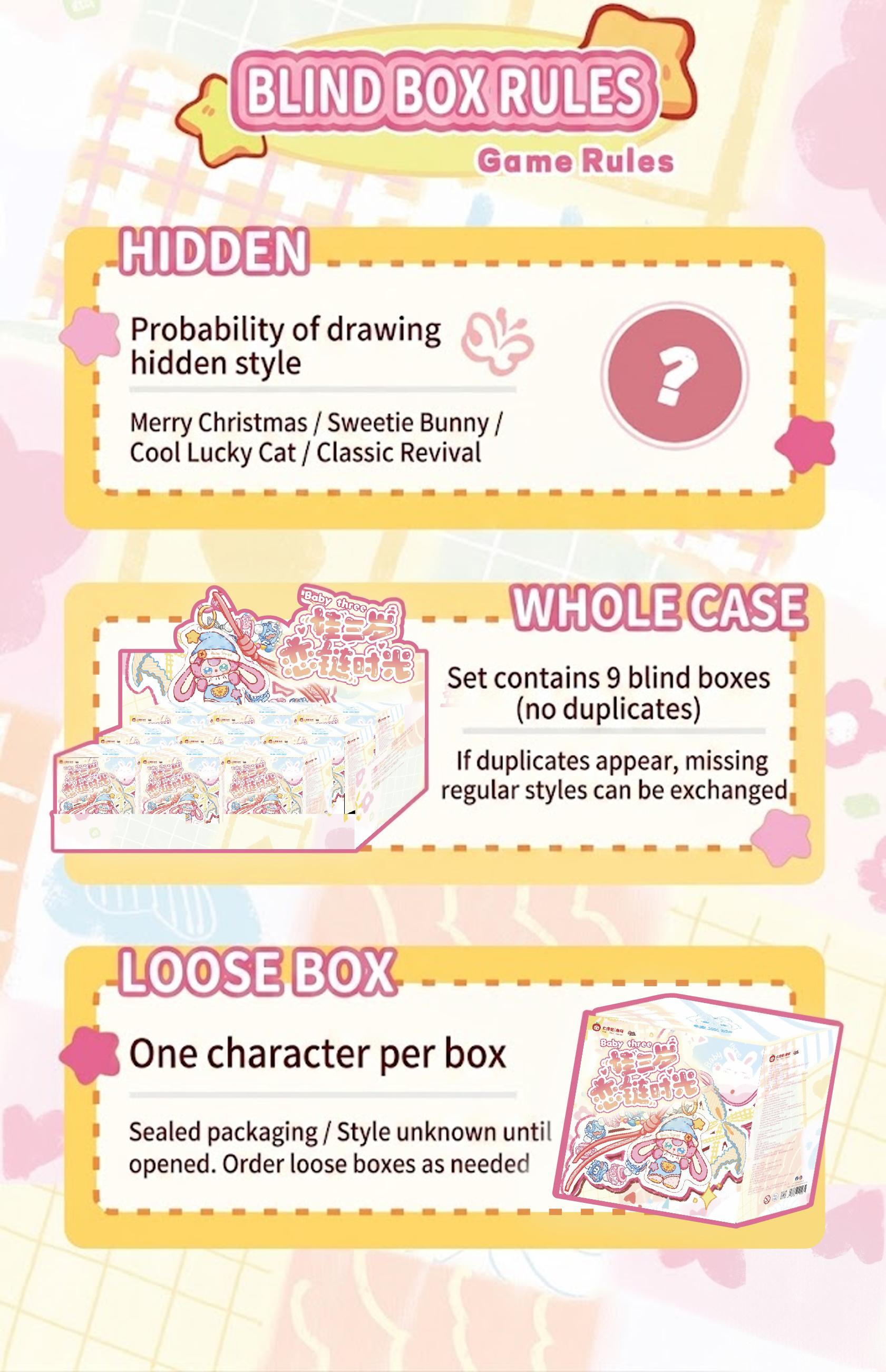 Baby Three Love Chain Time Plush Keychain Blind Box - Cute Mini Stuffed Animal Mystery Keyring with, Kawaii Collectible Charm for Bag, Backpack, Car, Couple Gift, Trendy Accessories