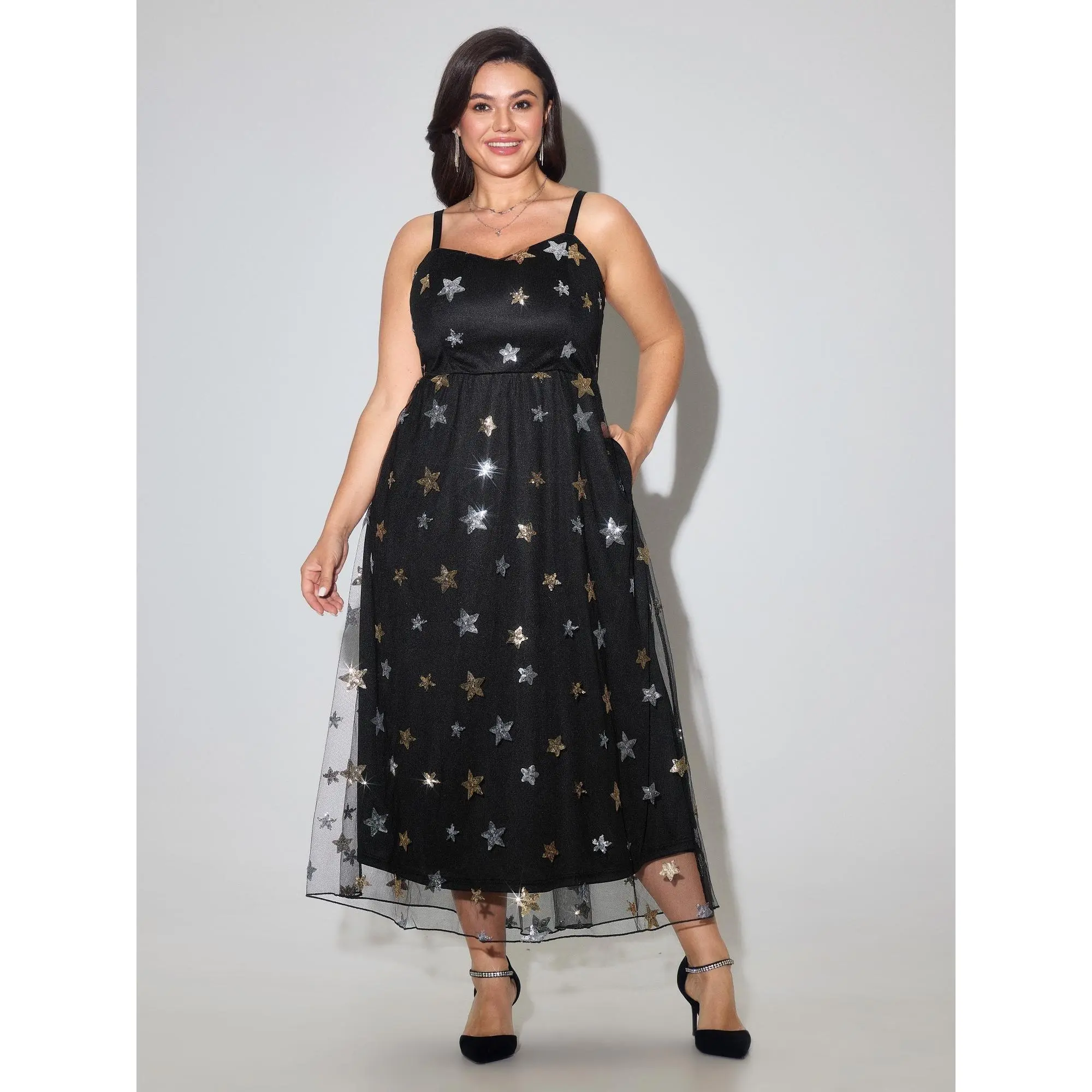 BLOOMCHIC Plus Size Star Sequin Tulle Maxi Dress BLOOMCHIC Plus Size Star Sequin Tulle Maxi Dress