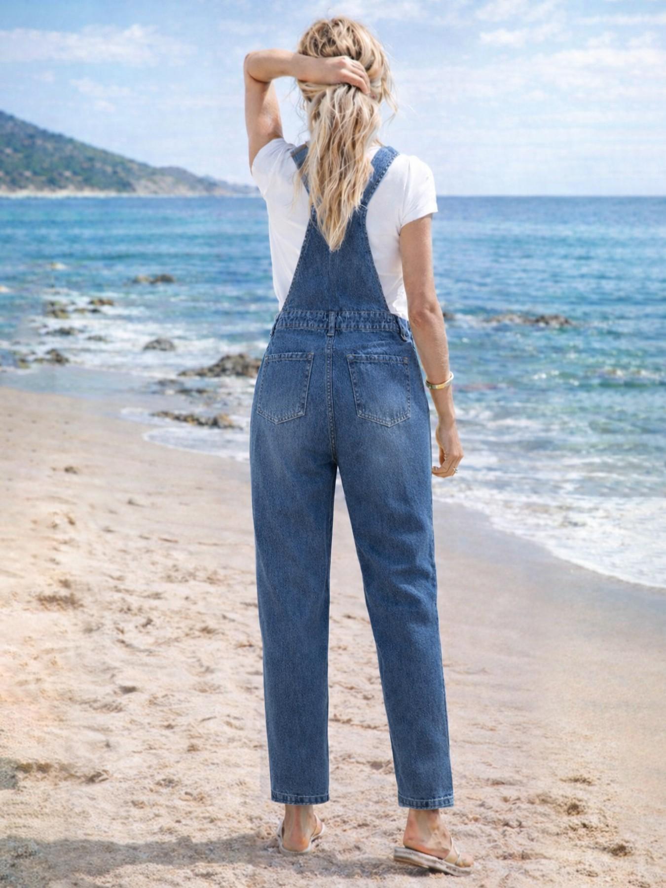 Women's Denim Bib Pants Overalls Washed Blue Casual Vacation Daily Versatile Loose Fit Harlan Pants, Spring & Fall Fashion