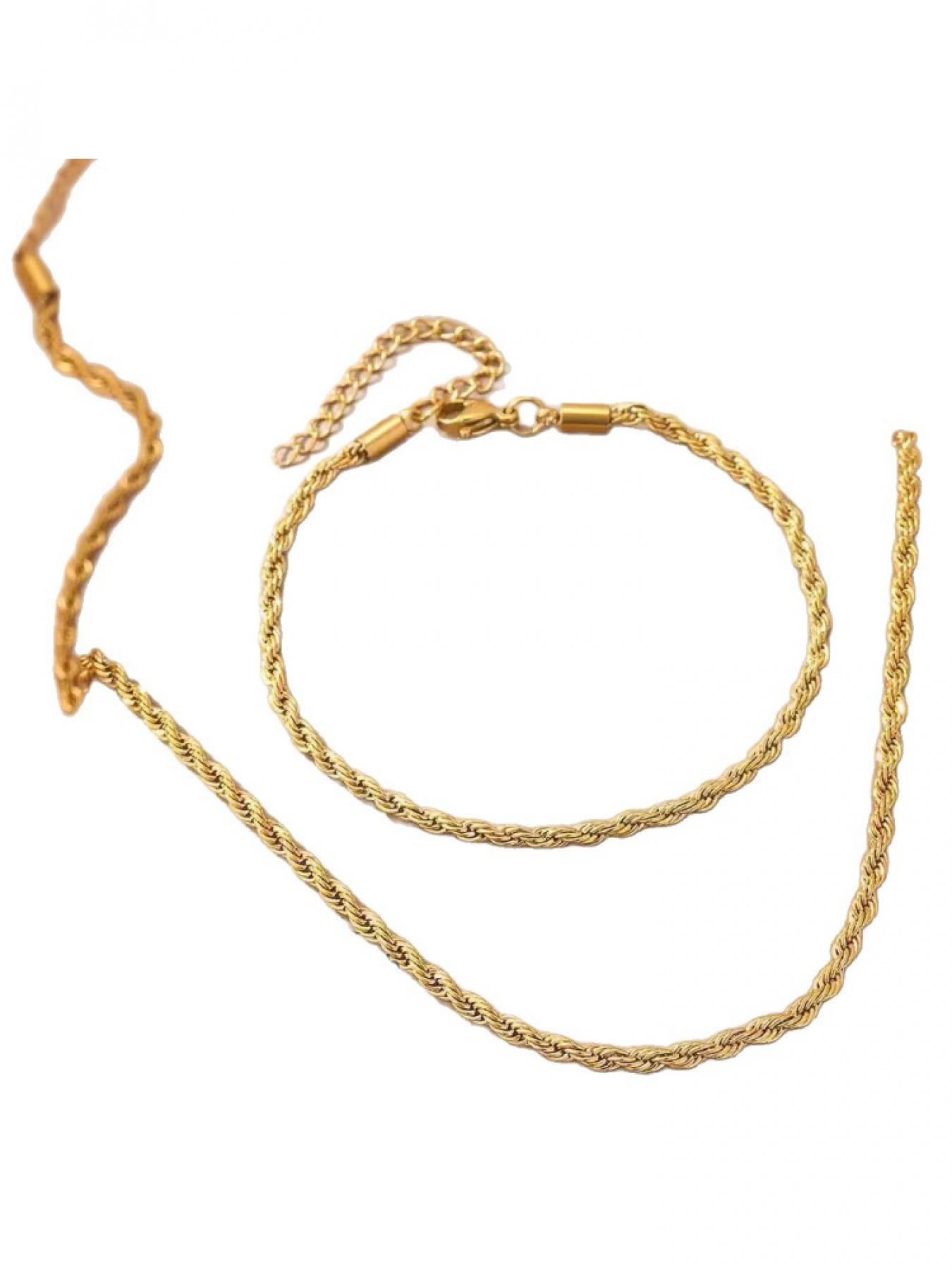 2 Piece Gold Stainless Steel Twisted Chain Bracelet and Necklace Set for Men Minimalist Style Sporty and Fashion Jewelry Gift for Him