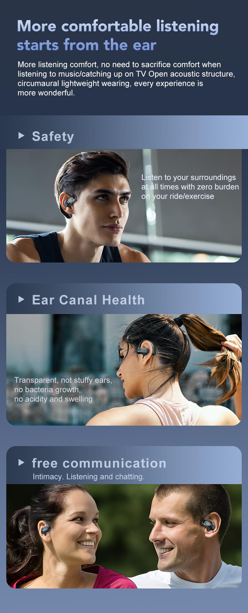 ERAZER X8 Open Ear Headphones Wireless Bluetooth 5.4 Earbuds IPX5 Waterproof Noise Cancelling 60H Playtime Sport Headsets with mic for Running Driving Fitness