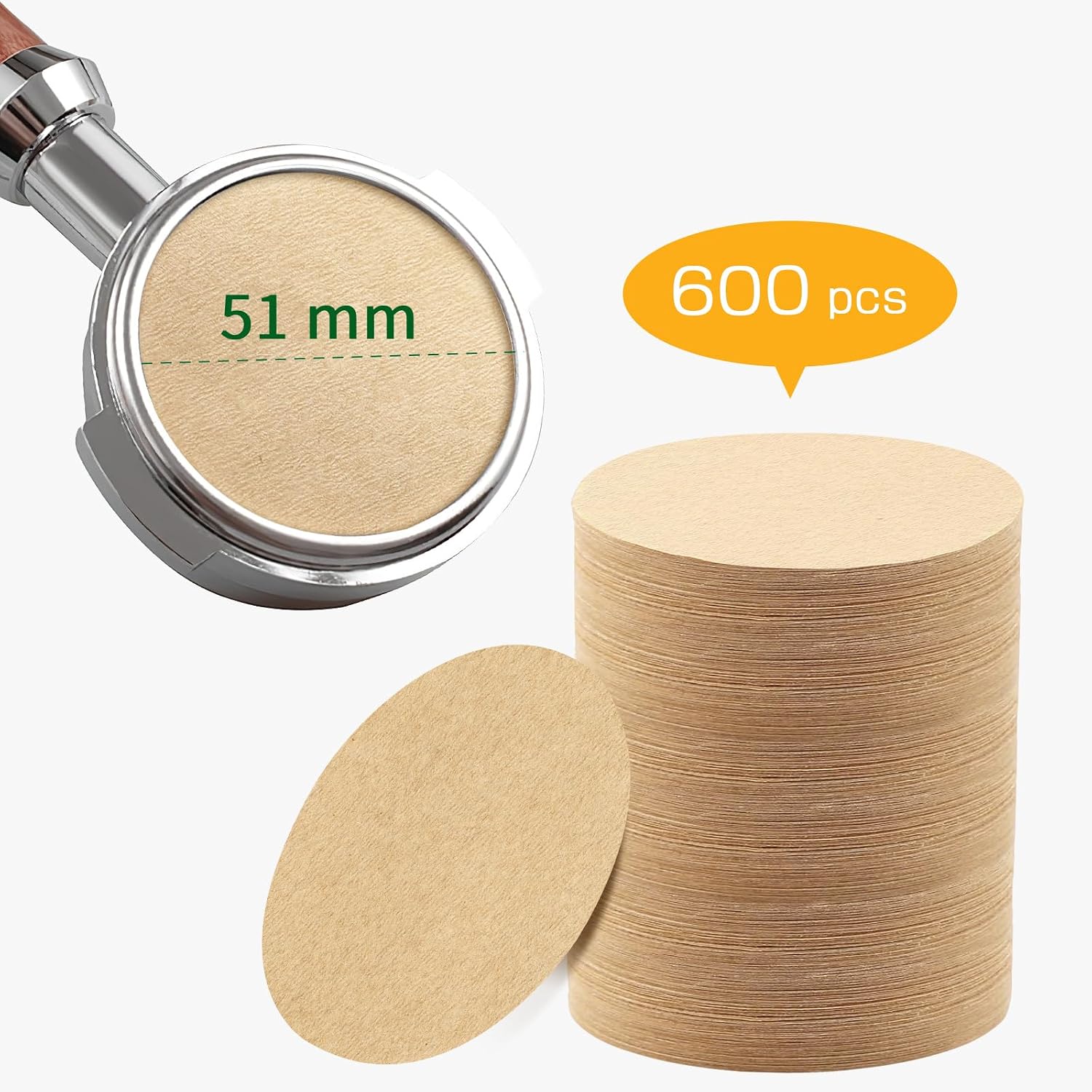 600 count Espresso Filter Paper, Portafilter Filter Disposable Puck Screen for  Espresso Machine 51mm Portafilter Filter Basket, 51mm