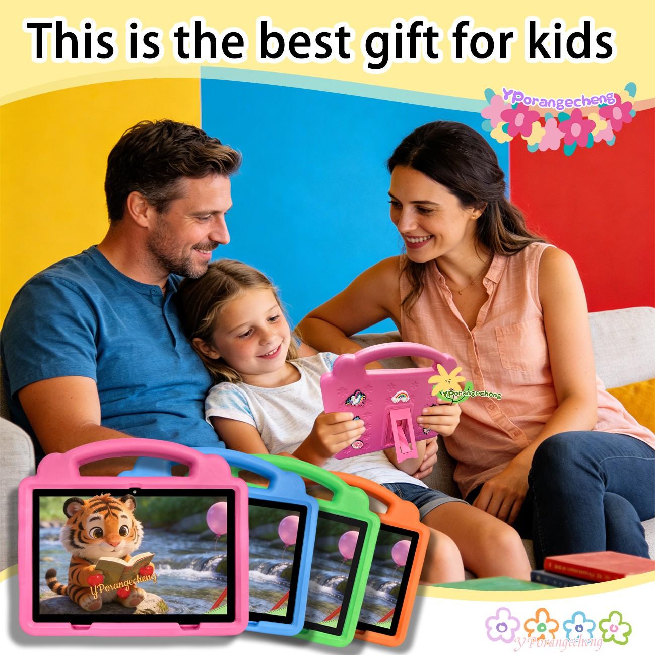 Summer New 10.1" Kids Student Tablet Set, 5G+WiFi, HD Screen, Dual Cameras & Shockproof Case, Multi-use for Office, Study, Education & Entertainment, Unisex Ideal Gift for Easter, Halloween, Christmas & Birthday, Blue/Pink/Orange/Green,No Adapter