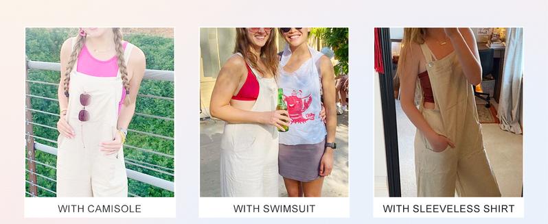 Naeduo Women's Summer Cotton Linen Bib Overalls Baggy Sleeveless Adjustable Wide Leg One Piece Jumpsuits