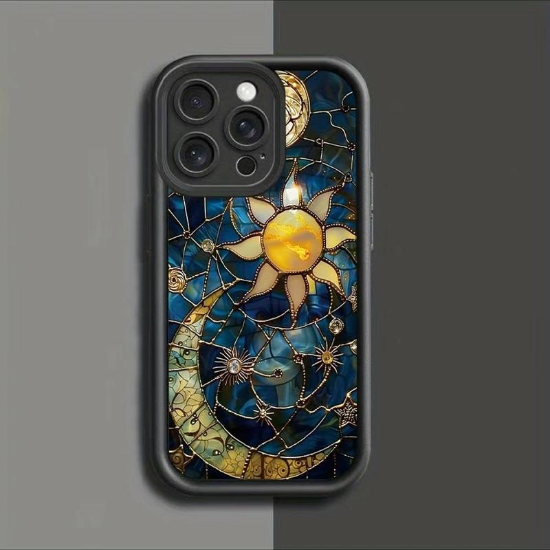 Creative Sun & Moon Pattern Phone Case, TPU Decorative Phone Protector Cover, Phone Accessories Compatible with iPhone 11 12 13 14 15 16 17 Series