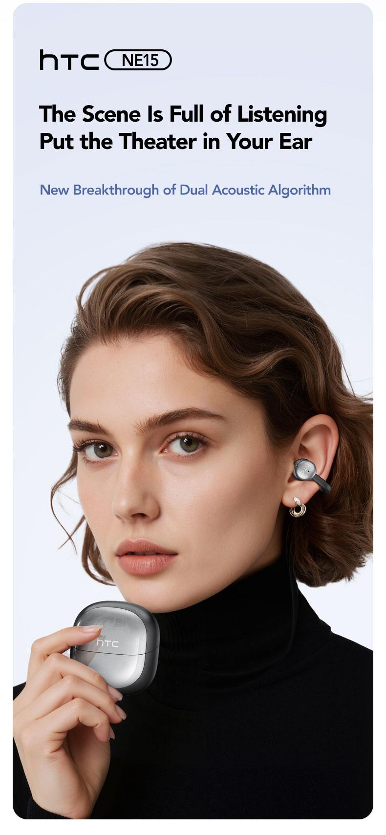 HTC NE15 AI translation earphones clip-on earphones business earphones Bluetooth earphones 6.0 low latency earphones IPX5 waterproof HiFi sound quality ear clip wireless earphones