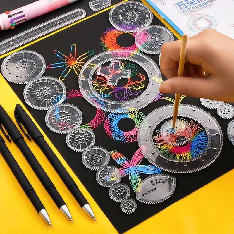 Transformative Drawing Ruler Set, Educational Toy Style Gear Rolling Pattern, Multifunctional Rulers for Flower Spiral Star Shapes