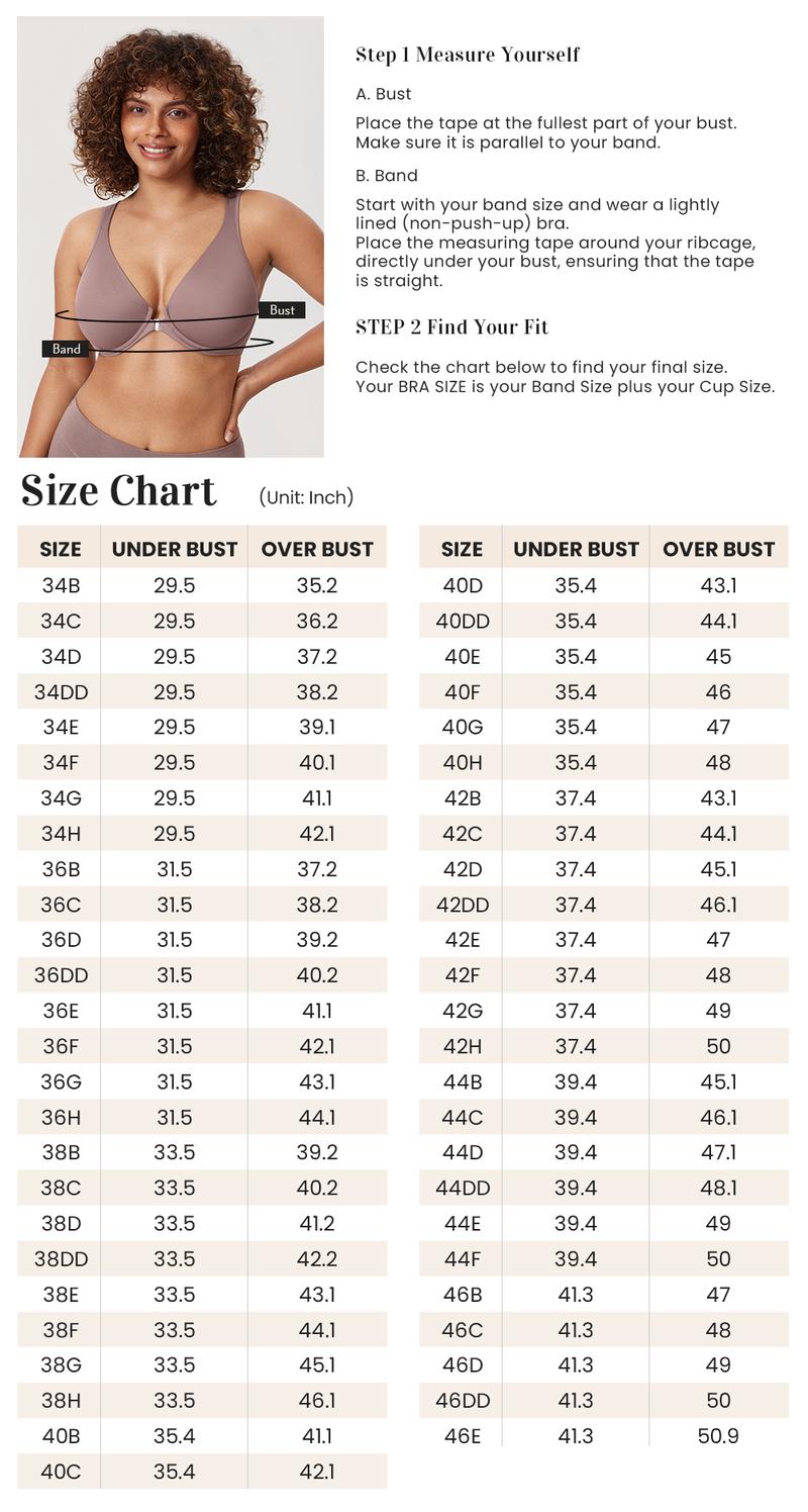 DELIMIRA Women's Front Closure Bras Posture Full Coverage Plus Size Underwire Unlined Back Support Plunge Seamless Bra B-H