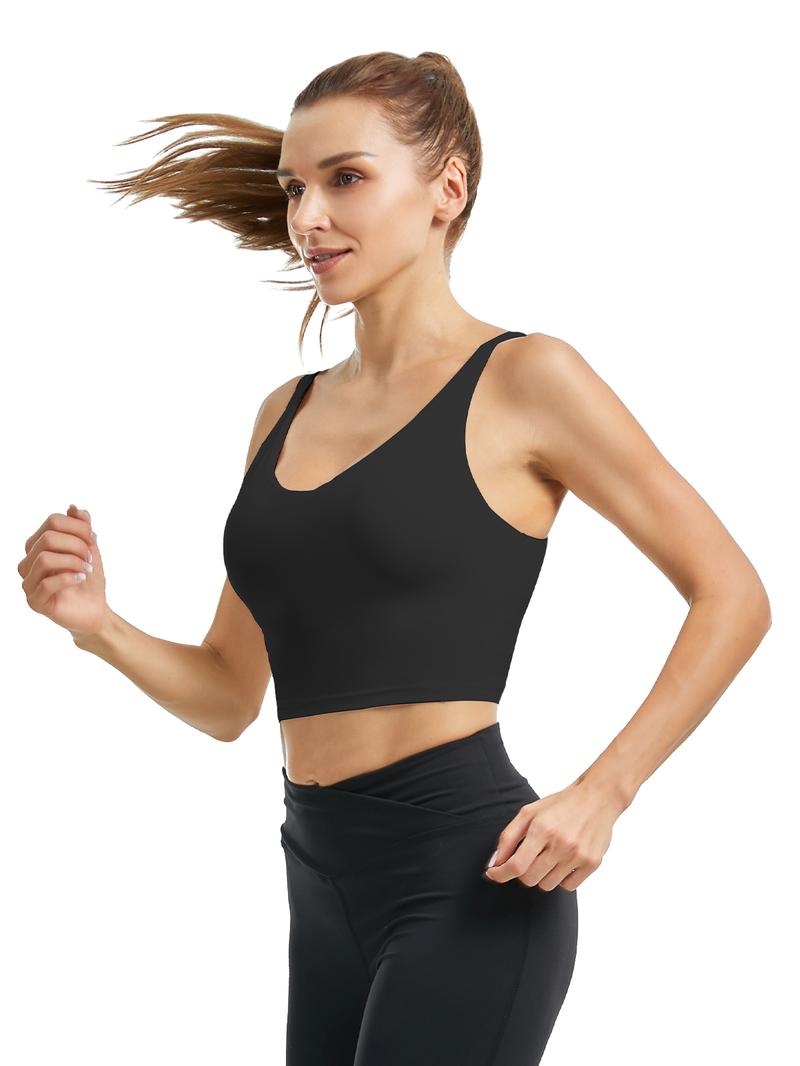 FireSwan Camisole Standppy Sports Bras for Women-Womens Yoga Workout Tops Longline Spaghetti Adjustable Removable Padded Wirefree Build in Casual Bra Seamless Wireless