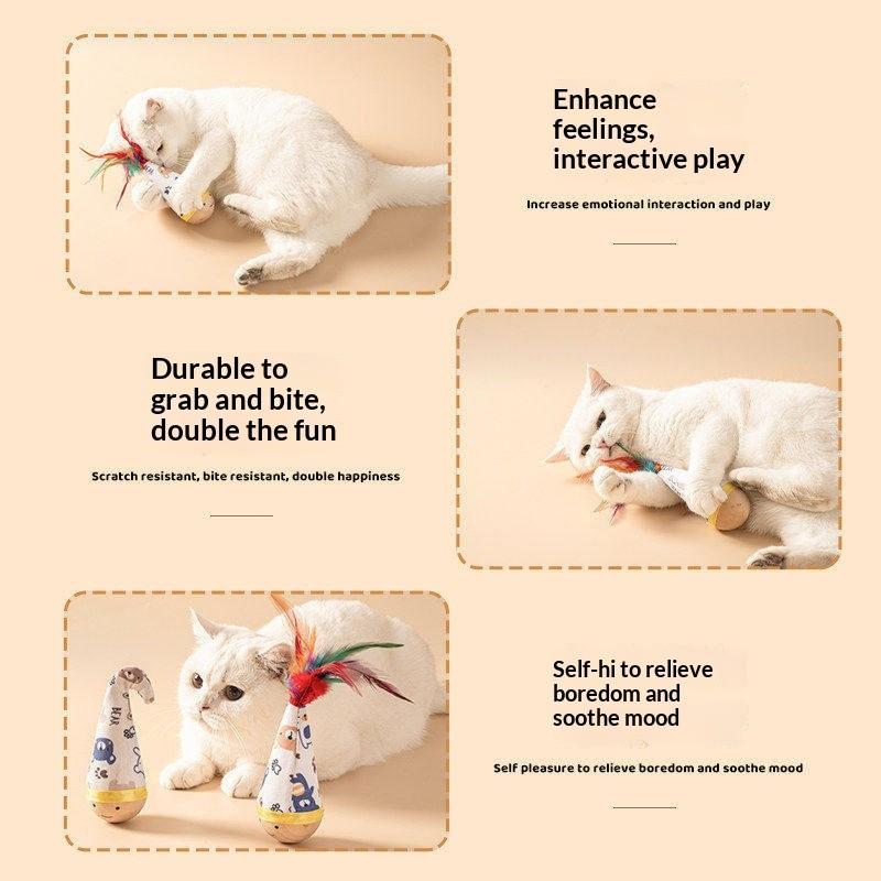 Cat Balancing Toy, Self-Amusement Cat Toy, Energy-Consuming Feathery Stacker Ball, Essential Pet Gear for Kitties