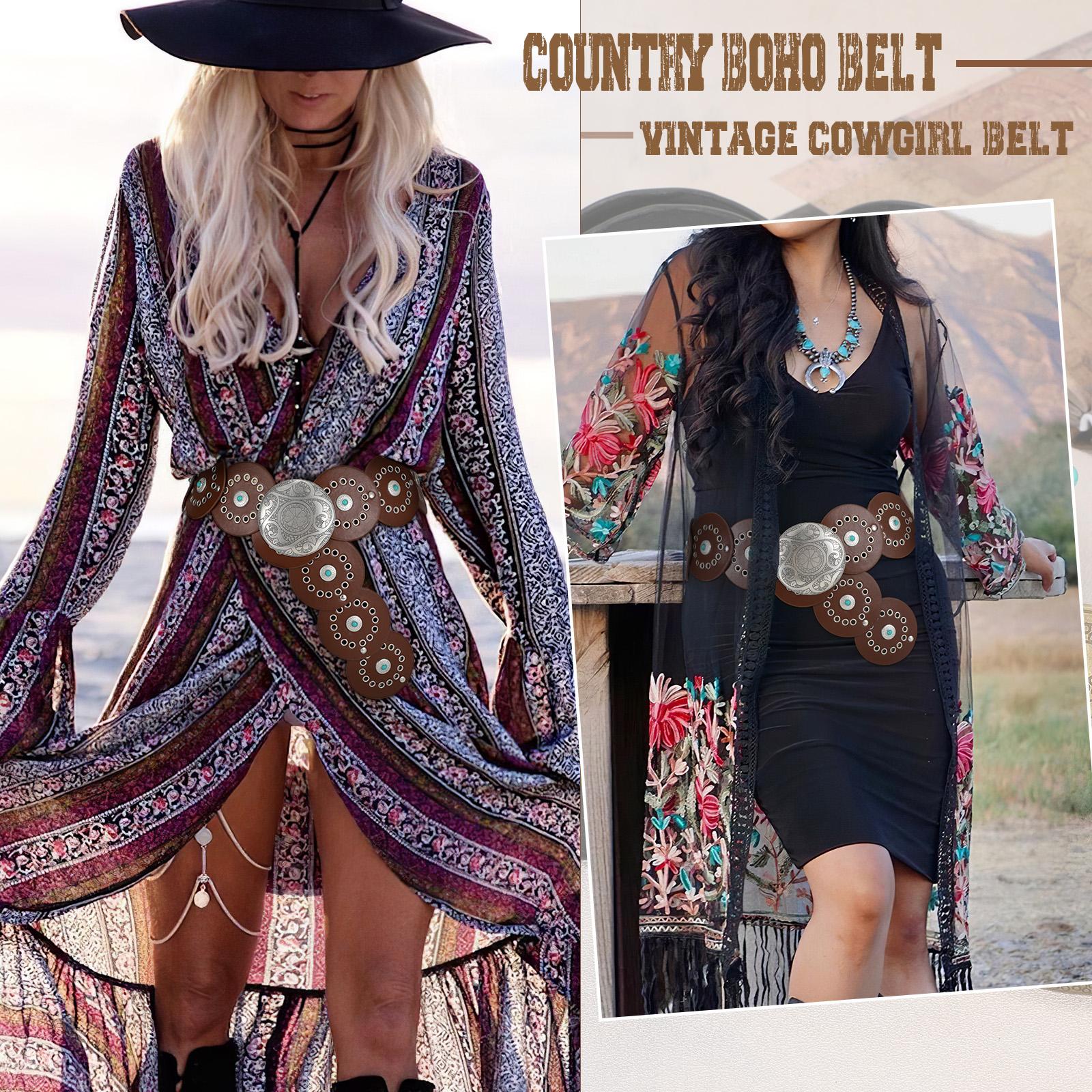SUOSDEY chunky belt vibes Western Belts for Women Vintage Disc Waist Belts Concho Leather Belts Boho Waist Belt for Dress Jeans