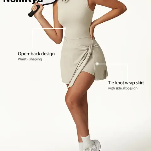 Women's sleeveless plain weave mid stretch flat shoulder back split strap yoga skirt pants outdoor sports Pilates, Workout Fitness Jumpsuit summer comfortable lace up Sporty Yoga Jumpsuit Yoga Jumpsuits