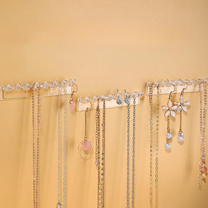 3pcs Transparent 8-Hole Hooks with Round Holes, Jewelry Organizer Rack, Wall-Mounted Earring and Necklace Holder, Storage Solution