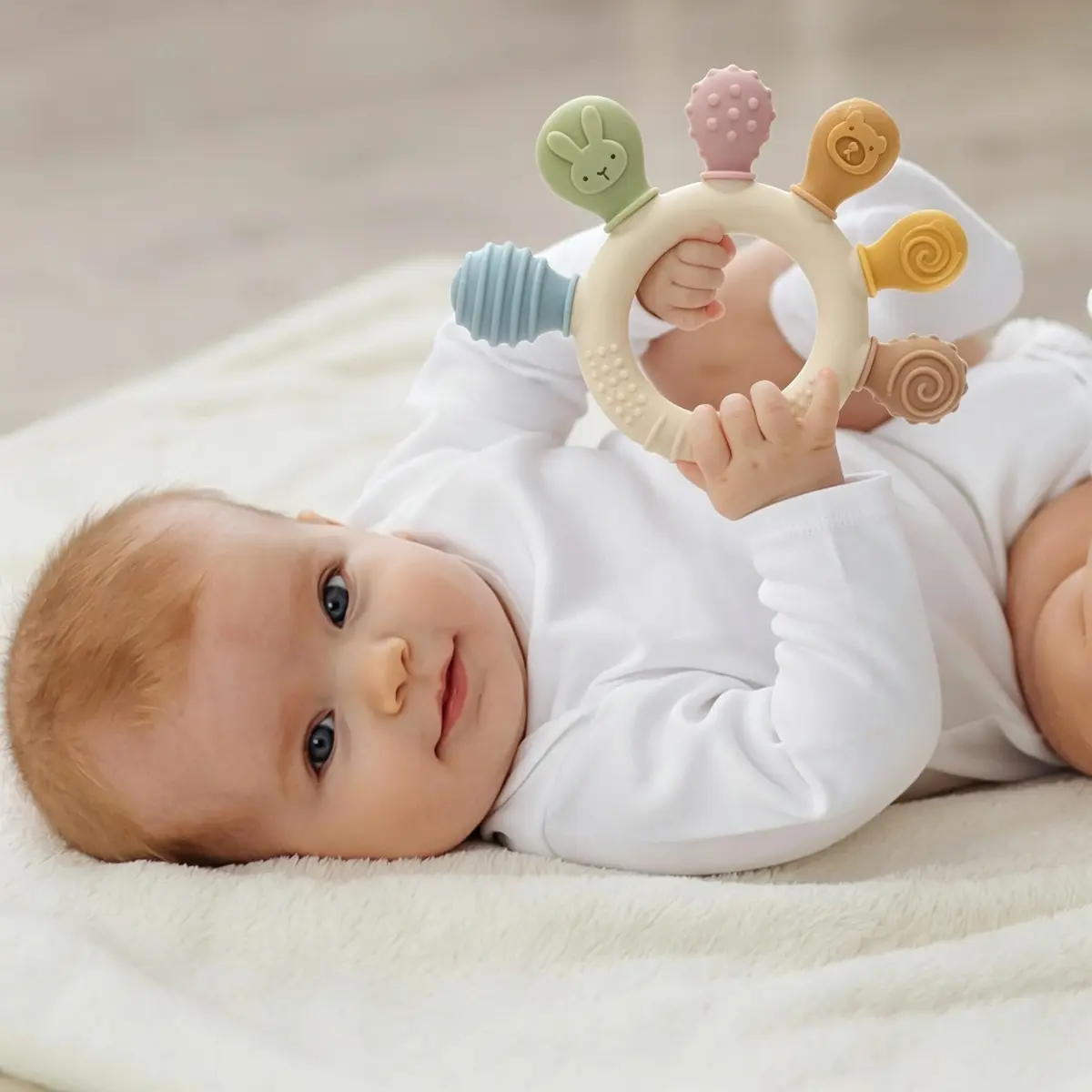 Baby Teething Toy, Food-Grade Silicone Teether for Oral Stage, Anti-Sucking Fingers Soothing Chew Toy for Newborn