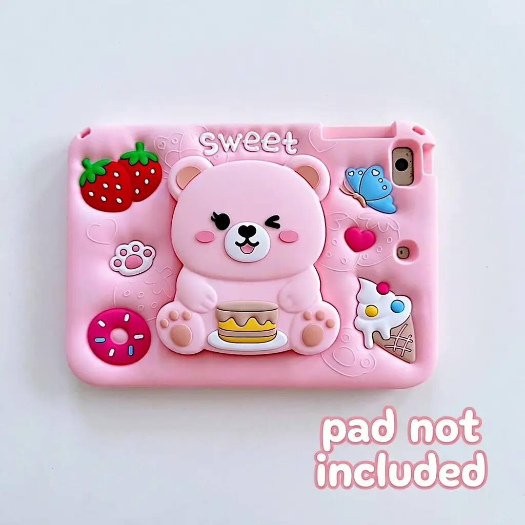 Bear Tablet Case for iPad 7th/8th/9th/10th Gen & Air 11, Cartoon Anti-Drop Silicone Soft Covers, Tablet Protective Cover, Retractable Stand Design Accessories, Tablet Casing (Case Only)