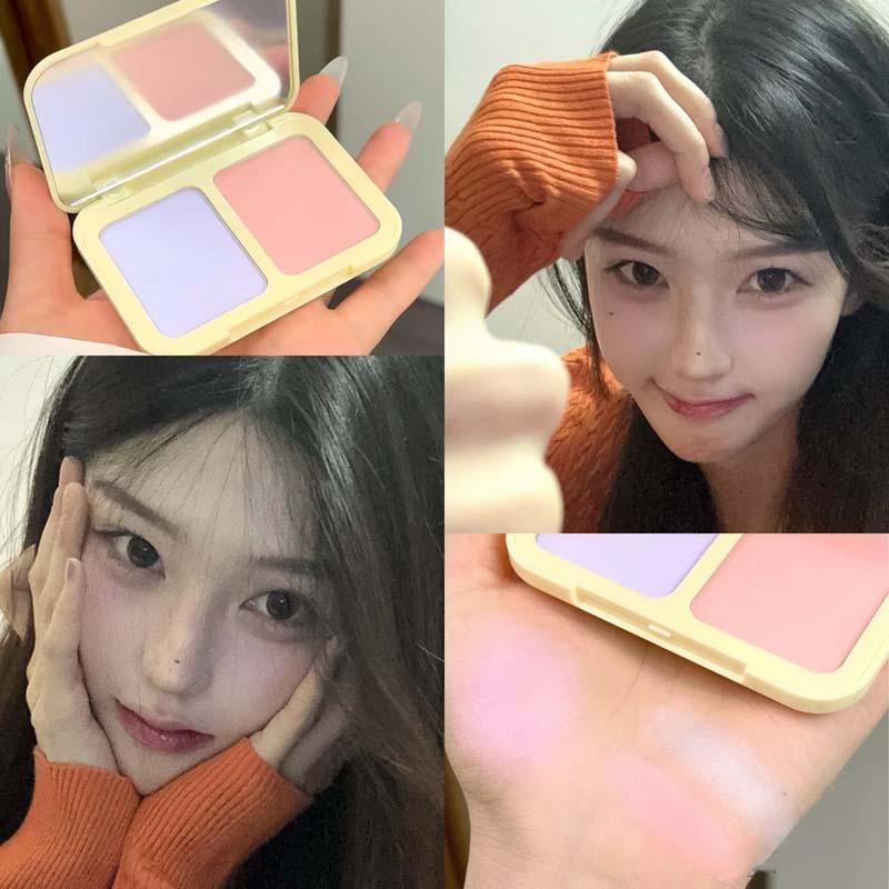 ✨ 2-in-1 Blush Palette with Mirror 🪞 Cheek Makeup Duo Dual Color Cheek & Eyeshadow｜Lightweight Natural Look & Long-Lasting Matte Blur Effect 🕑 Natural Flush for All Skin Tones 🌸 Perfect Christmas Gift & Unisex Makeup Must-Have！