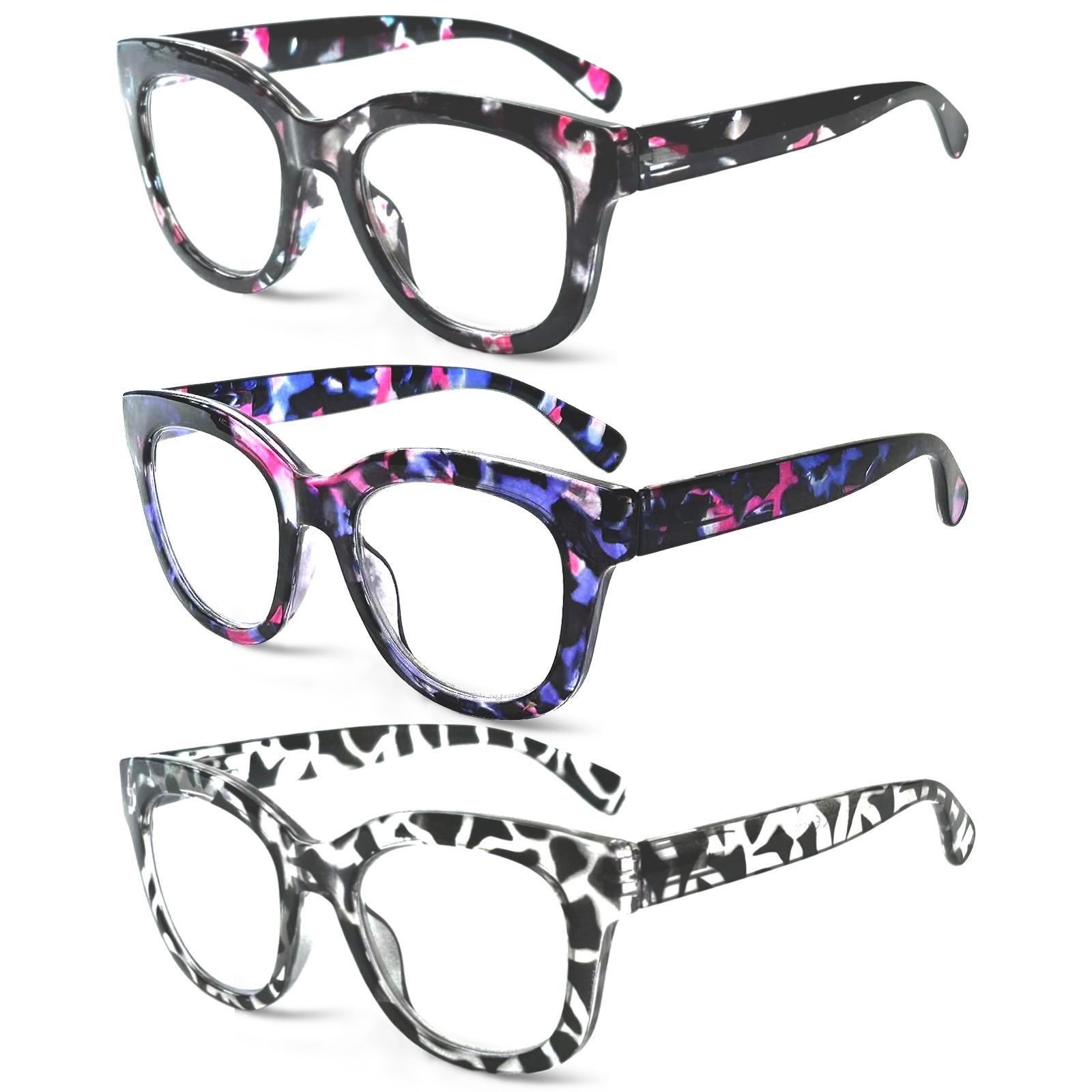 DEAAOK 3-Pack Fashionable Reading Glasses Blue Light Blocking Square Computer Readers For Women Dpring-Loaded Hinge