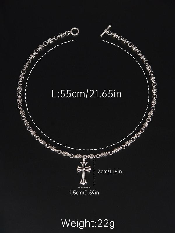 Vintage Silver-Color Fashion Cross Necklace with OT Clasp, Perfect for Parties, Date Nights and Everyday Wear, Ideal Gift for Loved Ones