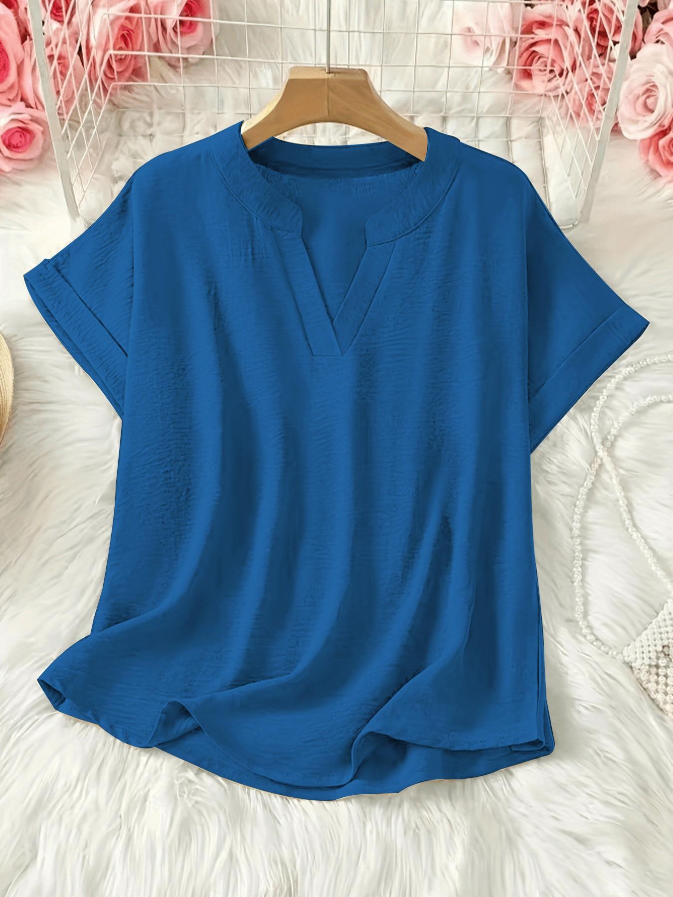 2026 European Style V Neck Short Sleeve Shirt, Casual Fitted T-Shirt, Summer Loose Fit, Hides Belly, Tall Look, Versatile Top