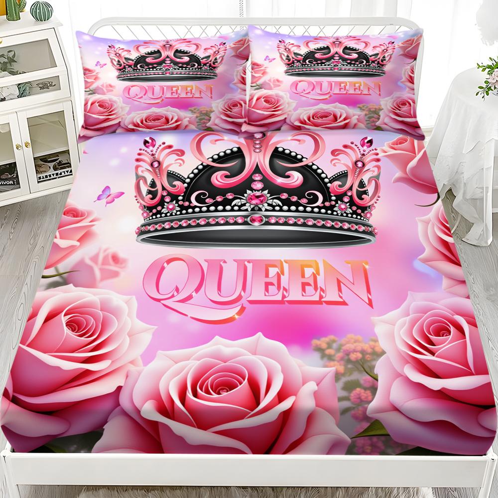 Valentine's Day Pattern Bedding Set, Soft Comfortable Sheet Set, Mattress Protector, Bedroom Guest Room Dorm Decor, Diverse Living Scenarios, 1 Fitted Sheet + 2 Pillowcases