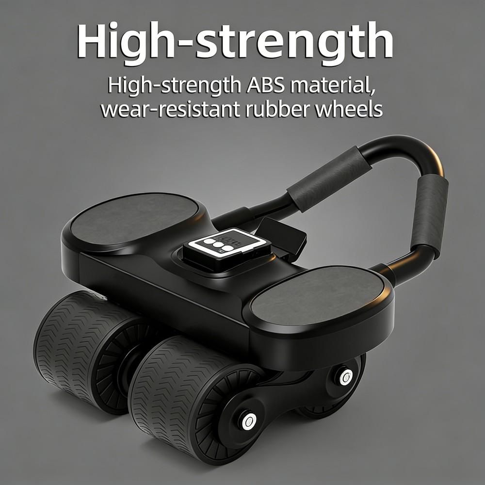 Professional 2026 New 4 Wheel Ab Wheel Roller with Thick Knee Protection Mat & Countdown Timer, Automatic Rebound Abdominal Trainer with Elbow Support, Home Fitness Abs Exercise Equipment for Men Women