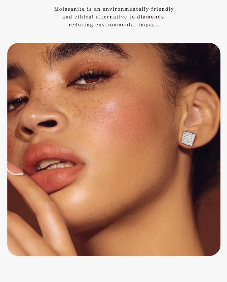 Unisex Street Hip-Hop Square Stud Earrings｜98pcs Synthetic Moissanite & 925 Sterling Silver – Bold & Bright