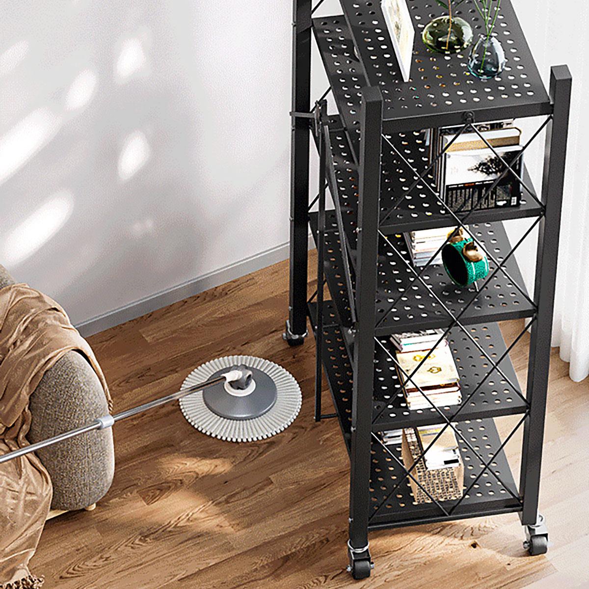 Joybos Foldable Storage Shelving Unit with Lockable Wheels, Space-Saving Organizer Rack for Home and Office, Freestanding Metal Rack, White rotatablerackshoes Space-Saving balcony plantstand stable garage storage holders & racks