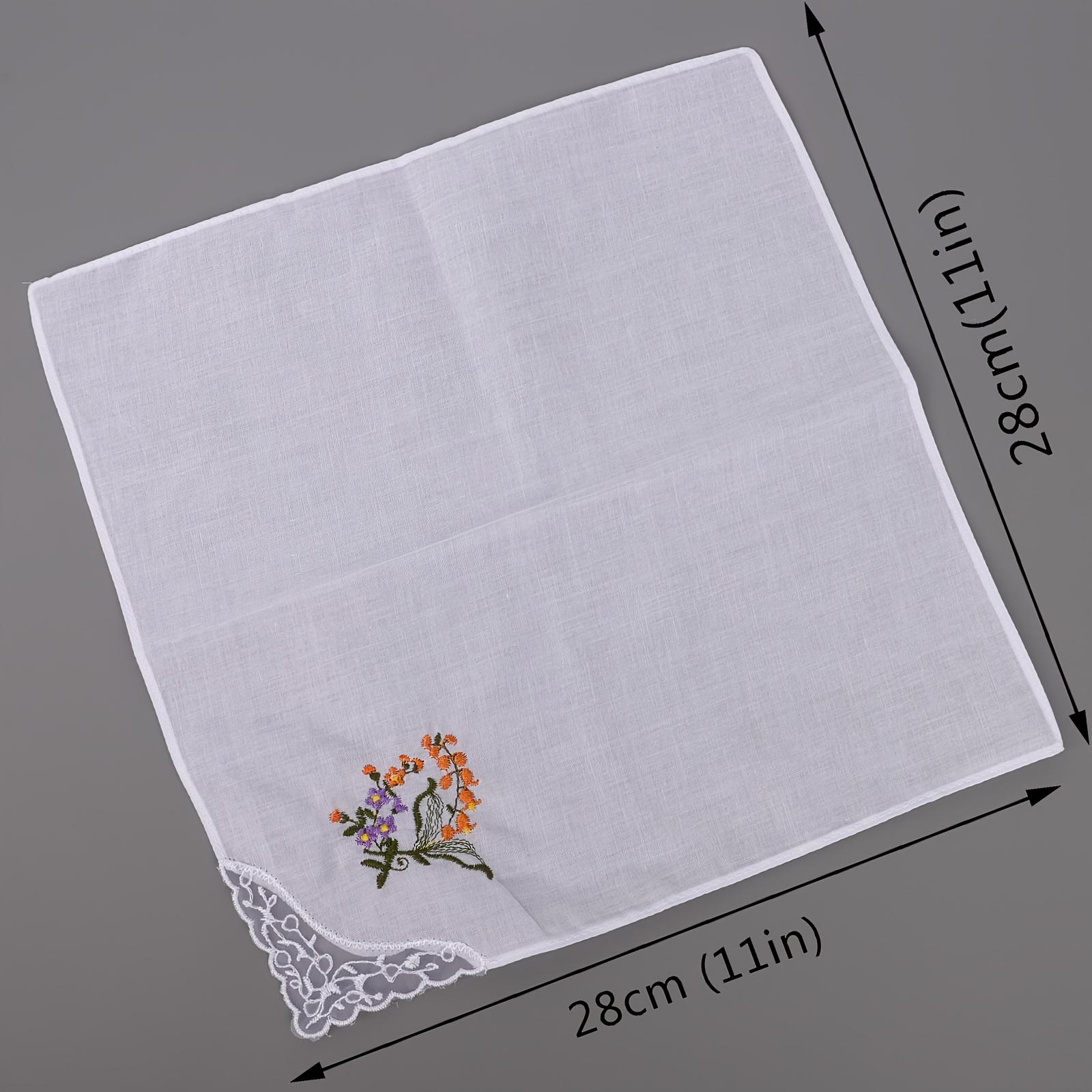Packs of 10, 20, or 30: Women's Floral Handkerchiefs with Vintage Embroidery and Lace Pure white with an embroidered floral pattern